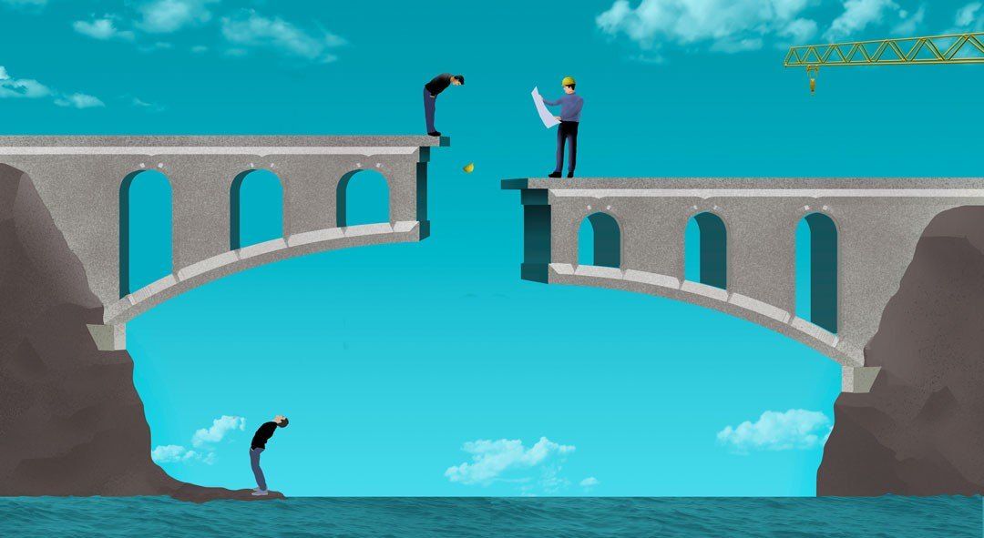 Illustration of two teams bridging a gap