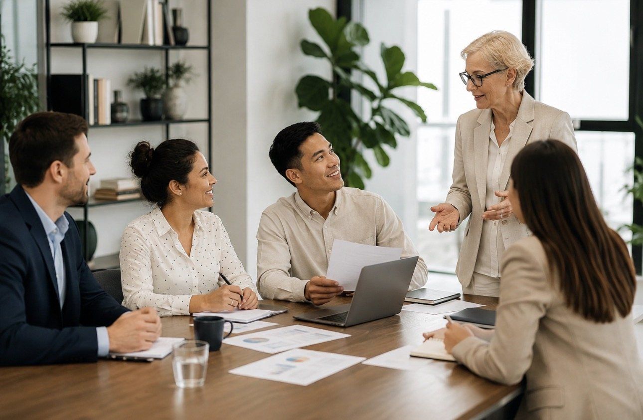 A team standing together in an office setting
